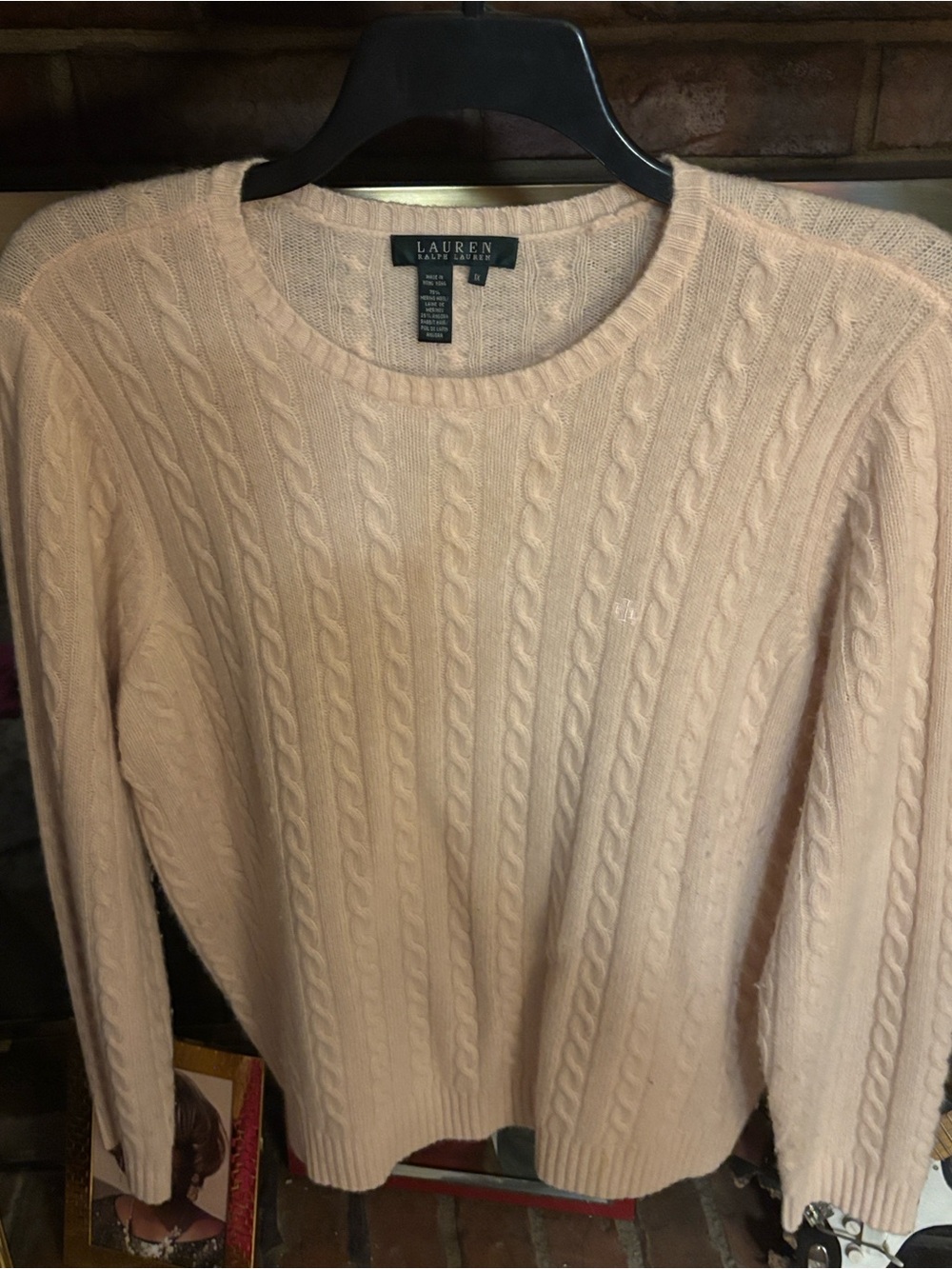 Ralph Lauren Lt Pink Cable-Knit Crewneck Sweater Lt pink slacks